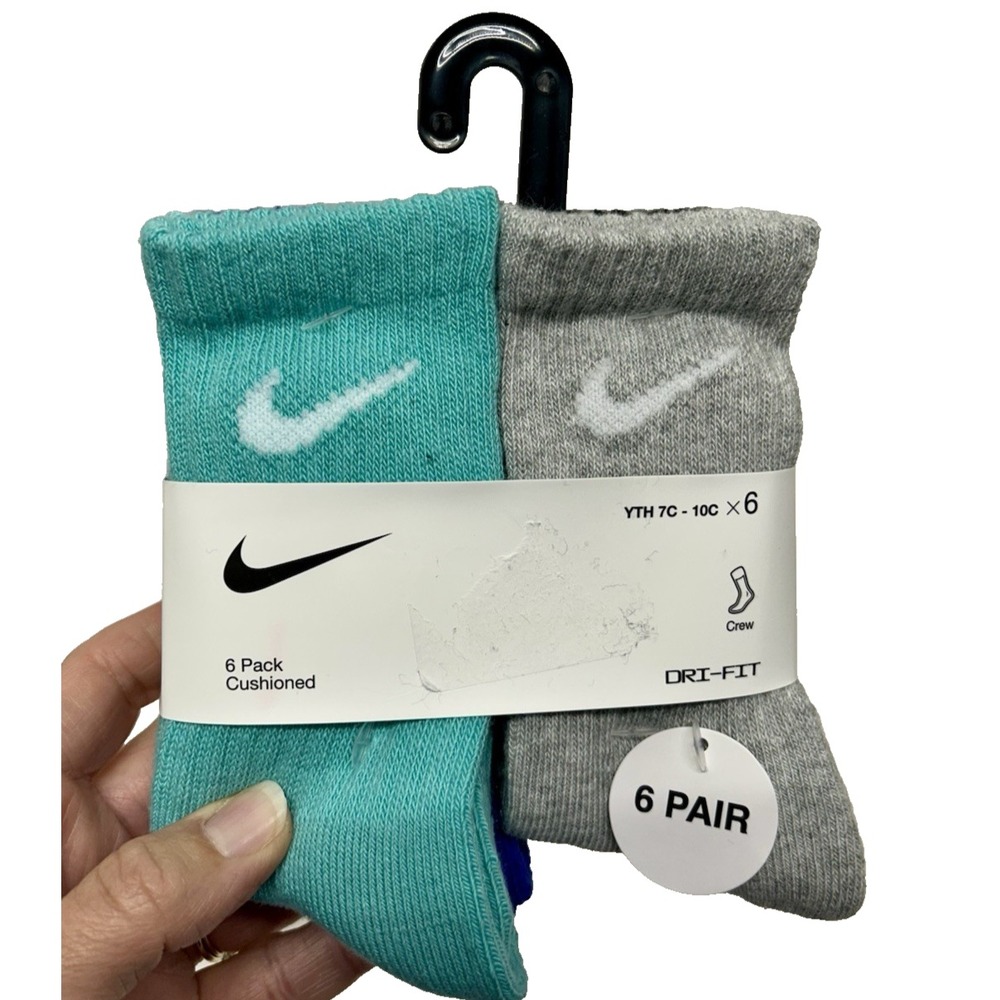 Nike Dri-Fit Youth 7C-10C  6 pack Multicolor Crew Socks (H3)(SC2)